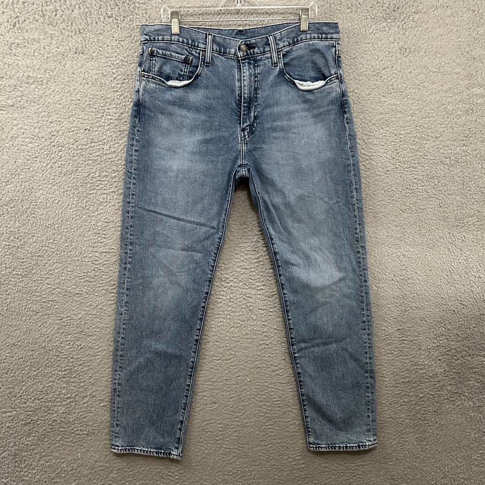 Levis Jeans Mens 36x32 Blue Denim 502 Slim Tapered Premium Big E Light Wash